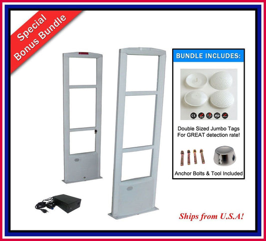 Package I - 500 JUMBO RF Sensor Tag, RF Anti Theft Security Antenna, and Detacher - Good for Double Door