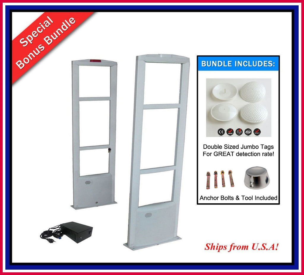 Package I - 500 JUMBO RF Sensor Tag, RF Anti Theft Security Antenna, and Detacher - Good for Double Door