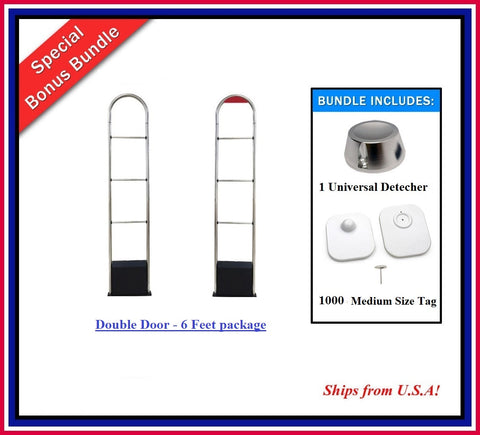 3-Bar High Performance Double Door Package 7 - 1000 Medium size RF Sensor Tag, RF Anti Theft Security Antenna, and Detacher