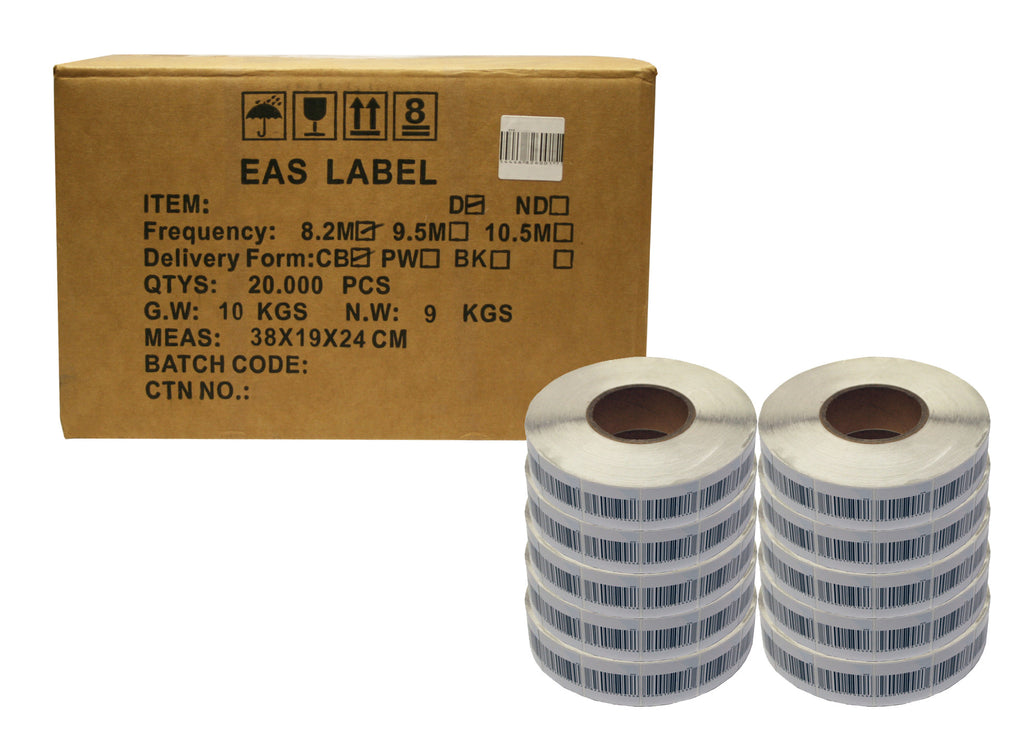 Large Self-adhesive Security 50mm x 50mm Barcode Style Soft Labels 8.2 MHz RF Frequency - Case of 20,000